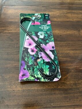 New in package — 2-pack of 12 inch garden “S” hooks in black steel. Item #25940